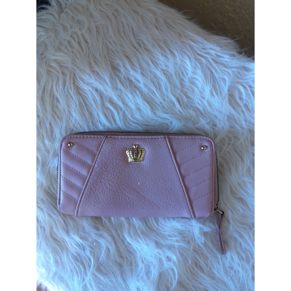 Juicy Couture Pink Quilted Zip Around Wallet Gold Crown Logo Card Holder